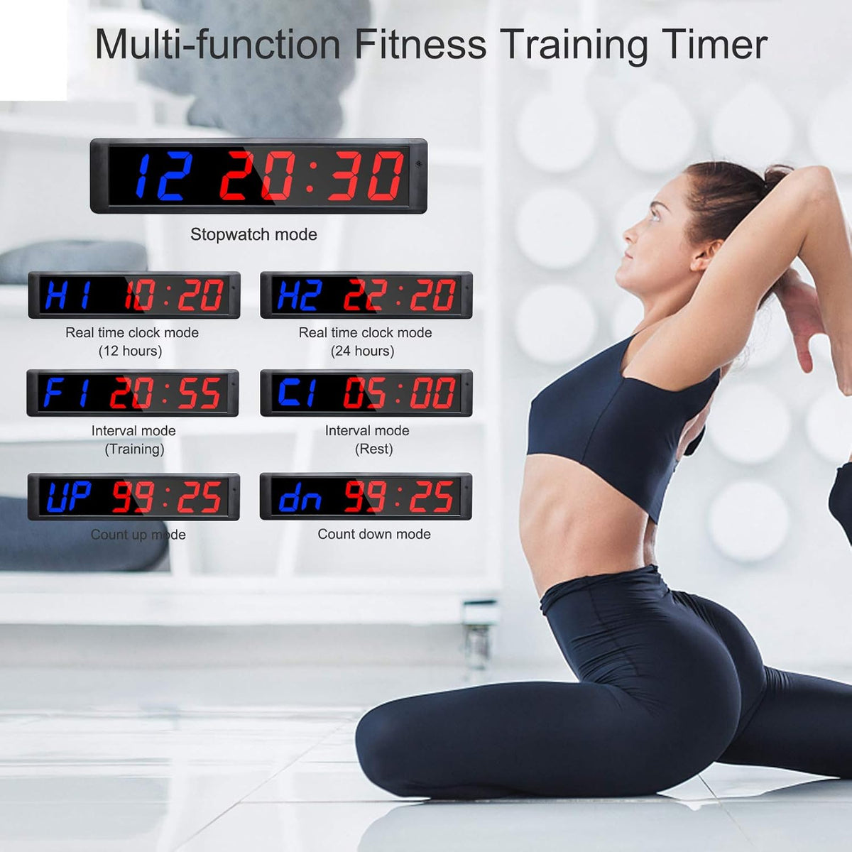 Horloge murale/Minuteur de sport 4 pouces 6 chiffres