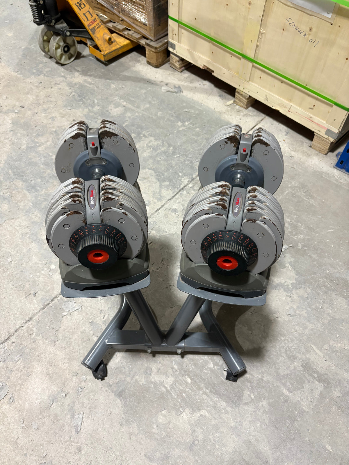 Haltère réglable 5-32,5 kg d'occasion + support