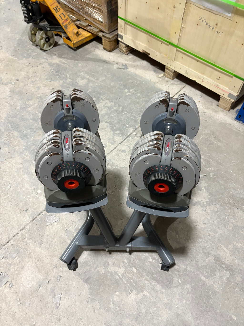 Haltère réglable 5-32,5 kg d'occasion + support