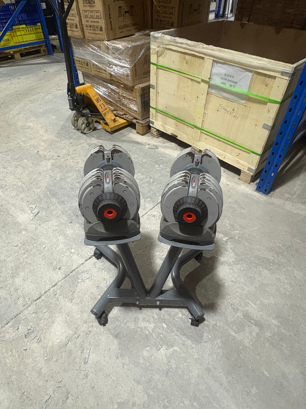 Haltère réglable 5-32,5 kg d'occasion + support